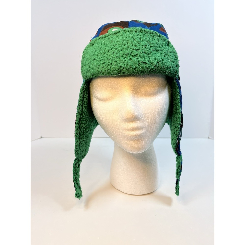 Patagonia Kids Winter Hat Blue Green Owl Print Green Fleece‎ Lining